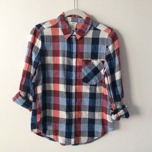 Red, white and blue buffalo plaid flannel shirt